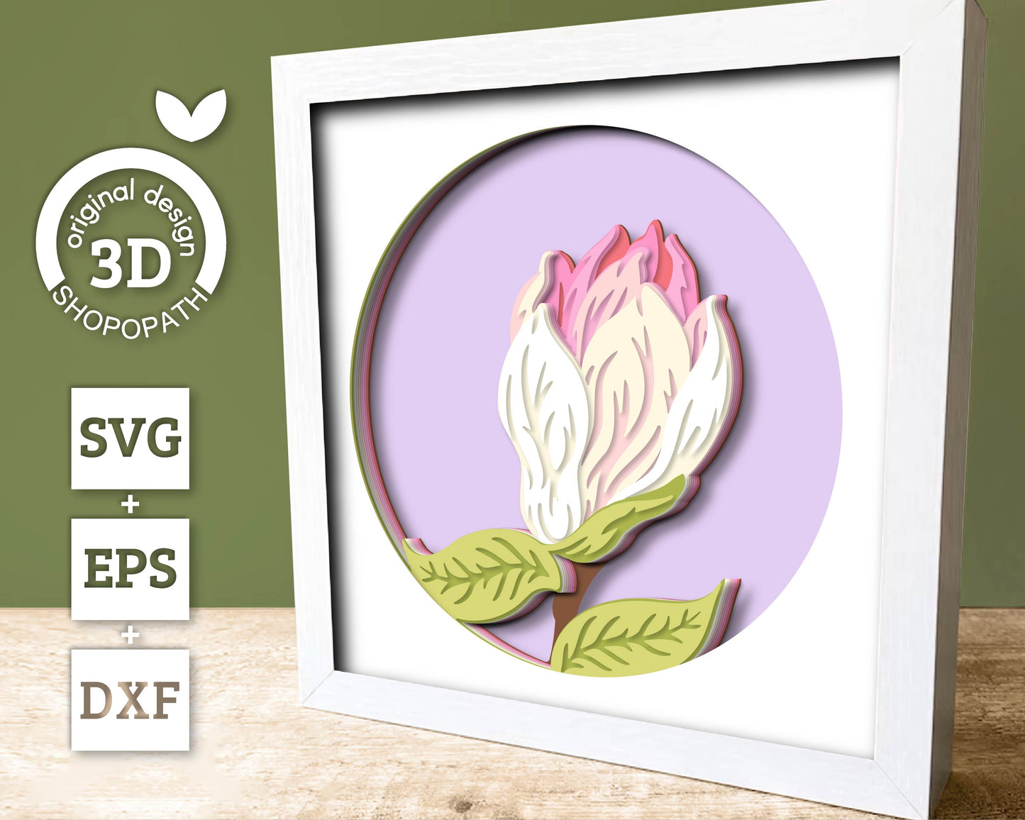 Set of 3D Shadow Boxes - Magnolia Flower Evolution - Layered SVG DXF EPS (Cutting Files)