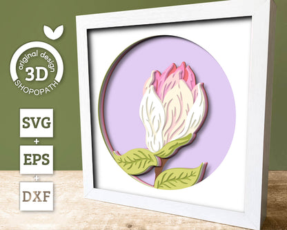 Set of 3D Shadow Boxes - Magnolia Flower Evolution - Layered SVG DXF EPS (Cutting Files)