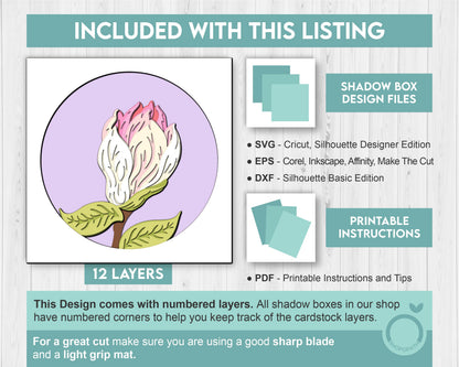 Set of 3D Shadow Boxes - Magnolia Flower Evolution - Layered SVG DXF EPS (Cutting Files)