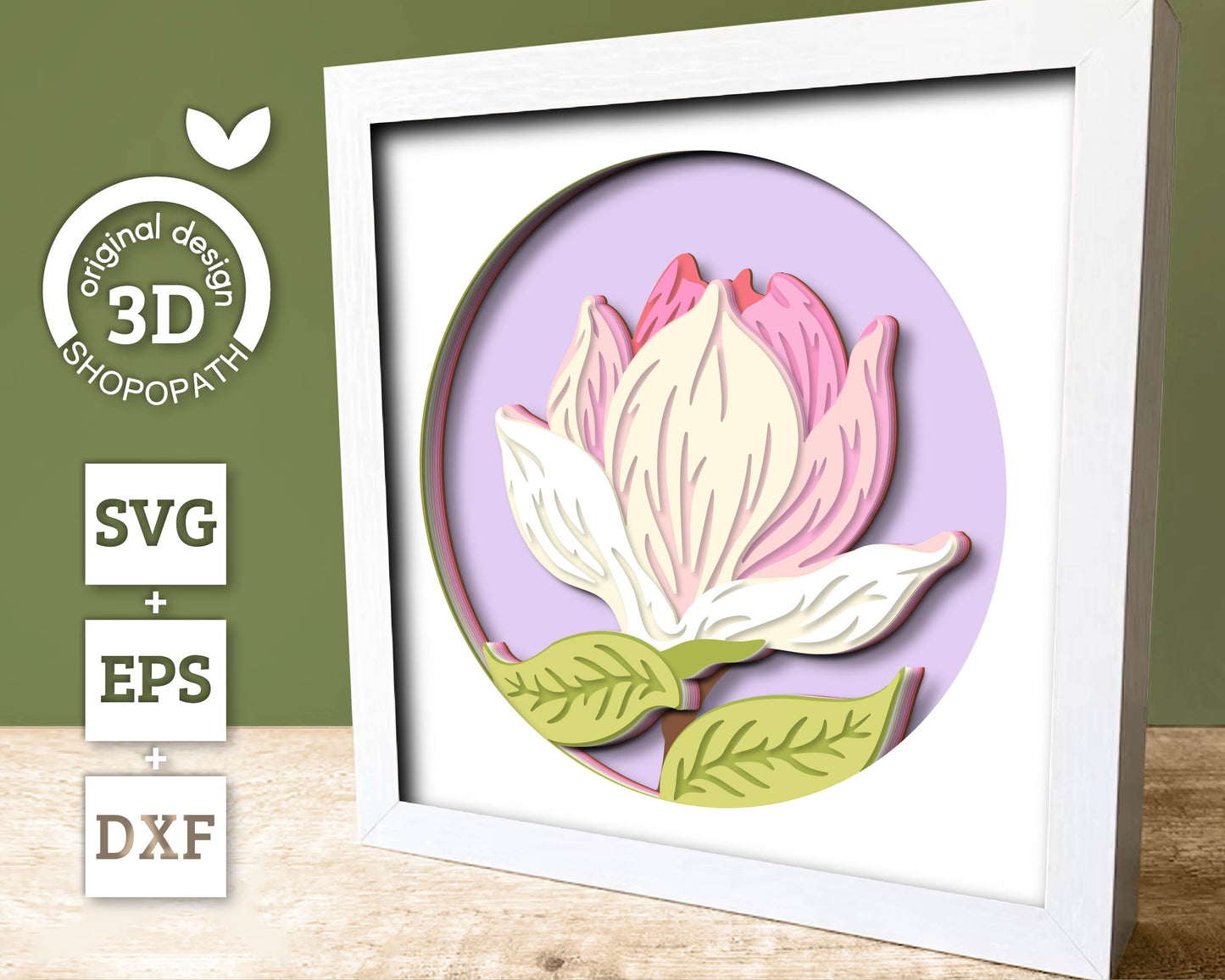 Set of 3D Shadow Boxes - Magnolia Flower Evolution - Layered SVG DXF EPS (Cutting Files)