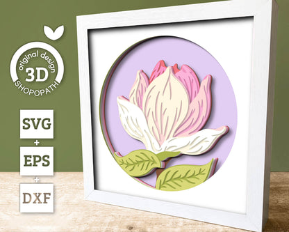 Set of 3D Shadow Boxes - Magnolia Flower Evolution - Layered SVG DXF EPS (Cutting Files)