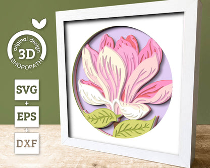 Set of 3D Shadow Boxes - Magnolia Flower Evolution - Layered SVG DXF EPS (Cutting Files)