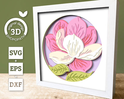 Set of 3D Shadow Boxes - Magnolia Flower Evolution - Layered SVG DXF EPS (Cutting Files)