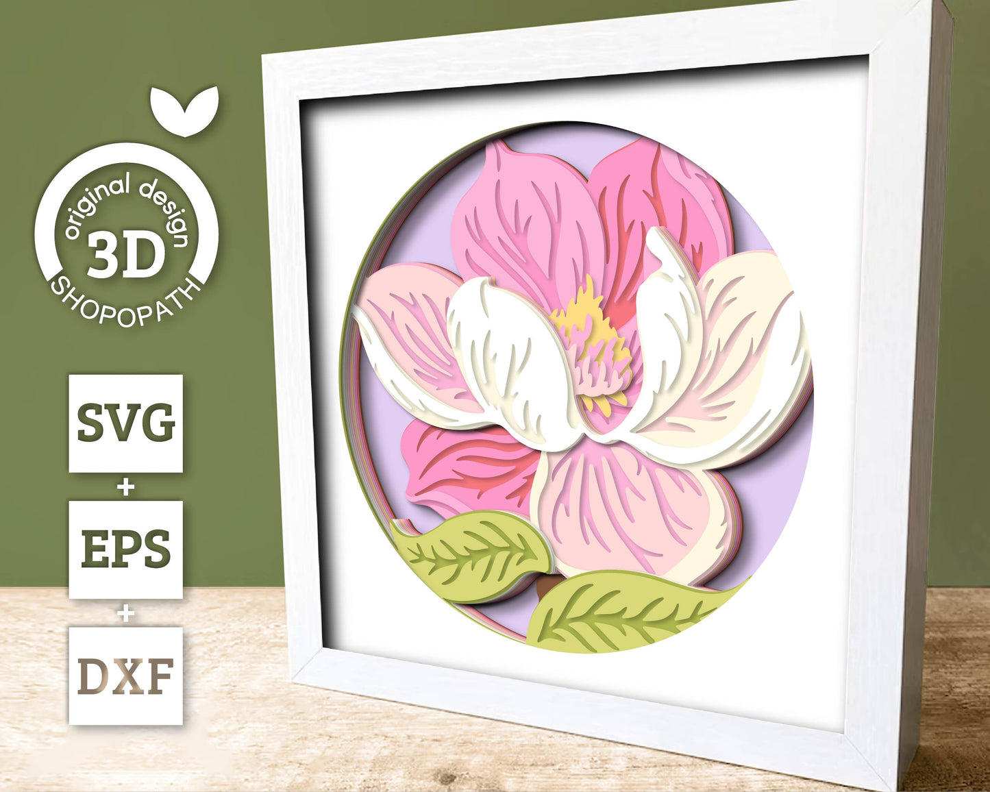Set of 3D Shadow Boxes - Magnolia Flower Evolution - Layered SVG DXF EPS (Cutting Files)