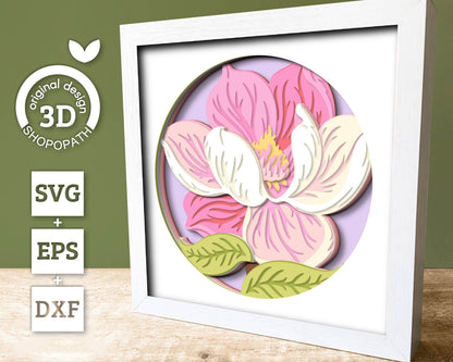 Set of 3D Shadow Boxes - Magnolia Flower Evolution - Layered SVG DXF EPS (Cutting Files)