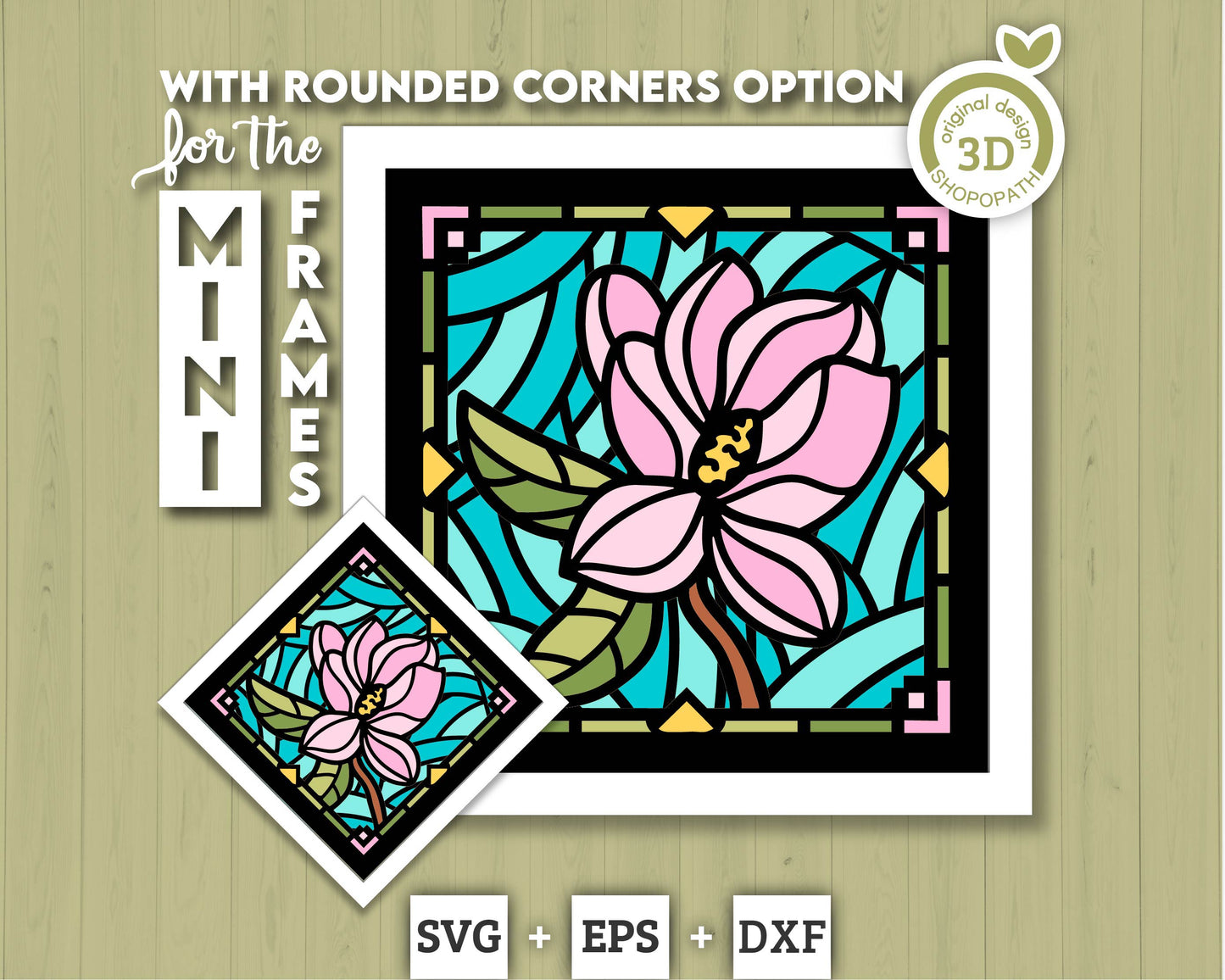3D SVG Magnolia Mini Stained Glass Shadow Box, Magnolia 3d svg, 3D Flowers svg, 3D SVG Stained Glass, Shadow Box svg, Cricut Silhouette