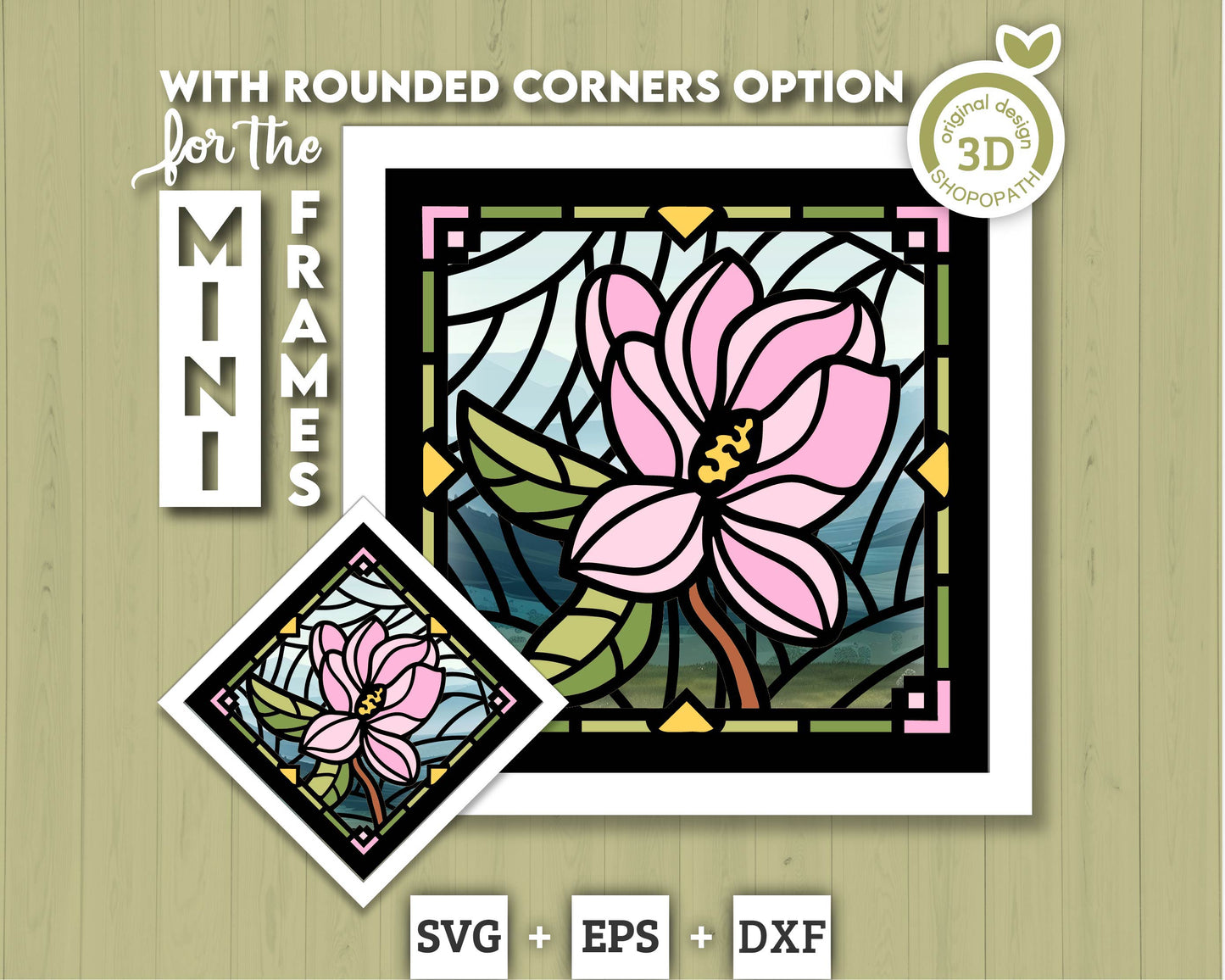 3D SVG Magnolia Mini Stained Glass Shadow Box, Magnolia 3d svg, 3D Flowers svg, 3D SVG Stained Glass, Shadow Box svg, Cricut Silhouette