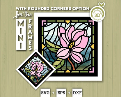 3D SVG Magnolia Mini Stained Glass Shadow Box, Magnolia 3d svg, 3D Flowers svg, 3D SVG Stained Glass, Shadow Box svg, Cricut Silhouette
