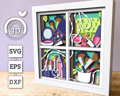 Beauty and Makeup Tools - 3D Shadow Box Layered SVG DXF EPS (Cutting Files)