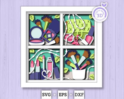 Beauty and Makeup Tools - 3D Shadow Box Layered SVG DXF EPS (Cutting Files)