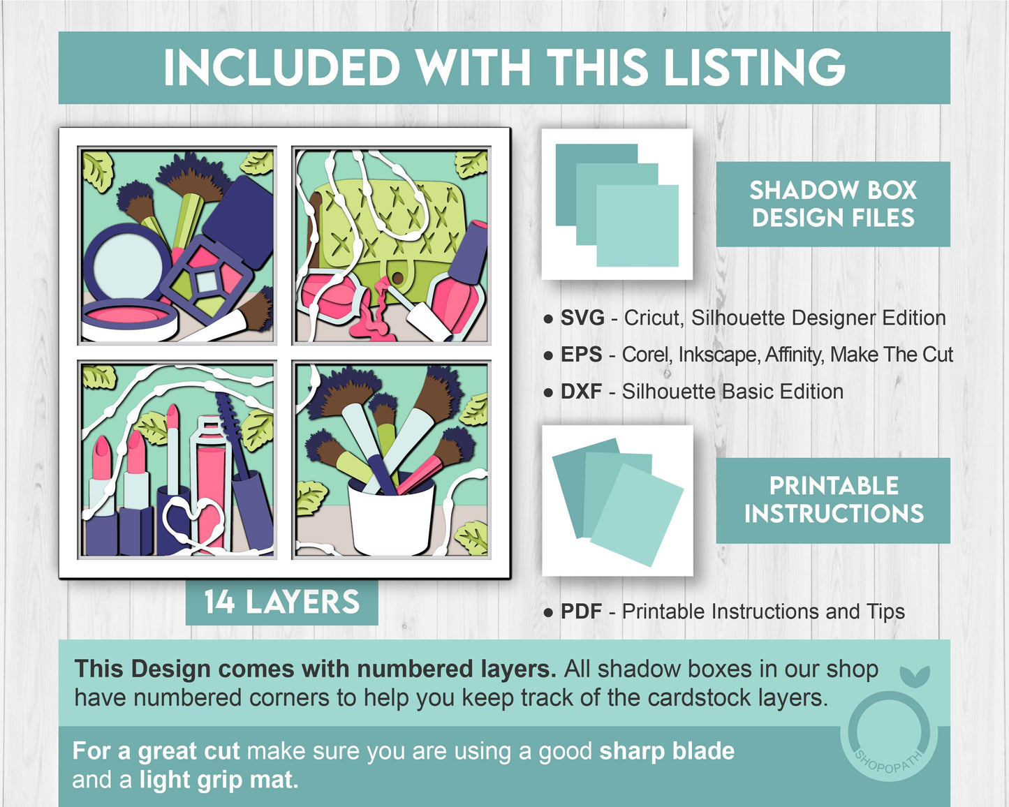 Beauty and Makeup Tools - 3D Shadow Box Layered SVG DXF EPS (Cutting Files)