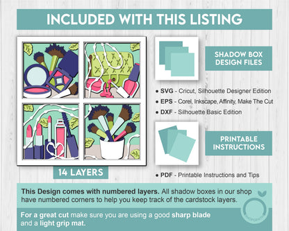 Beauty and Makeup Tools - 3D Shadow Box Layered SVG DXF EPS (Cutting Files)