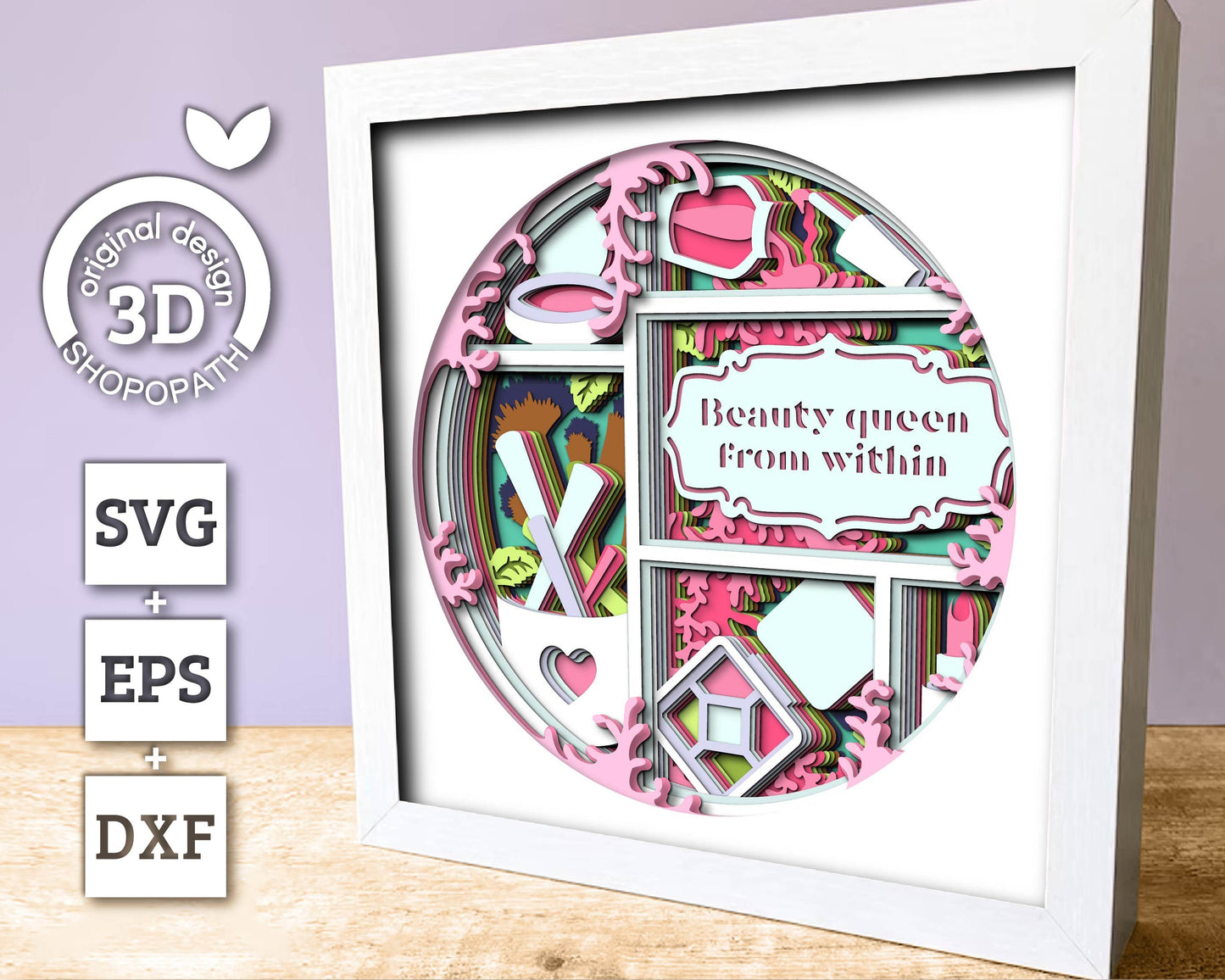 Makeup Tools with Label - 3D Shadow Box Layered SVG DXF EPS (Cutting Files)
