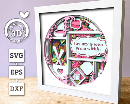 Makeup Tools with Label - 3D Shadow Box Layered SVG DXF EPS (Cutting Files)