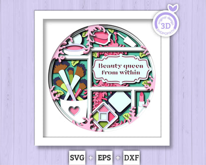 Makeup Tools with Label - 3D Shadow Box Layered SVG DXF EPS (Cutting Files)