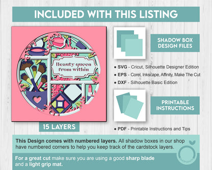 Makeup Tools with Label - 3D Shadow Box Layered SVG DXF EPS (Cutting Files)
