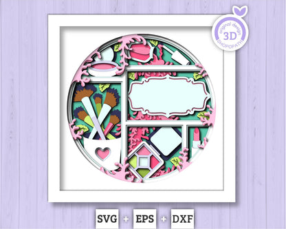 Makeup Tools with Label - 3D Shadow Box Layered SVG DXF EPS (Cutting Files)