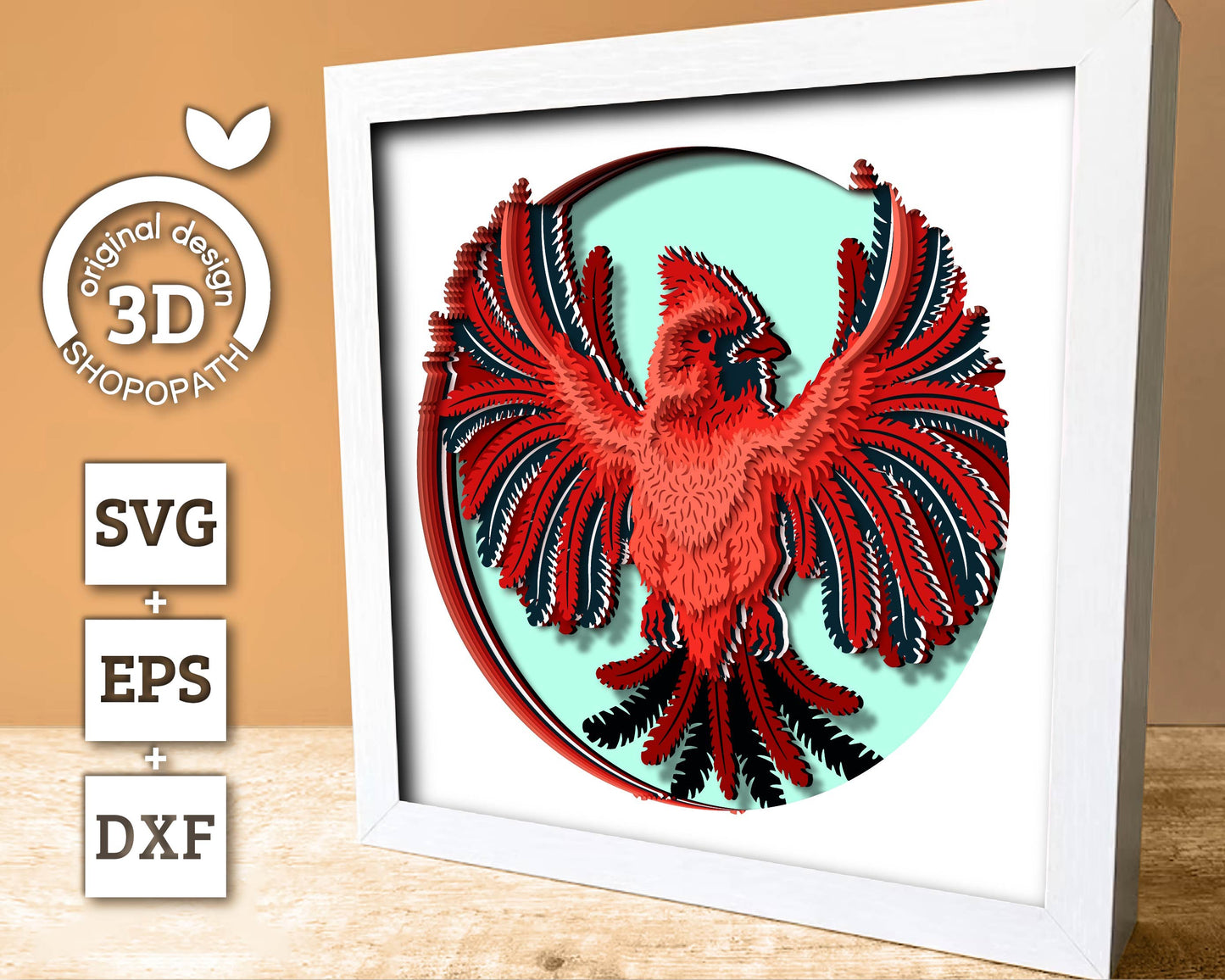 Male Cardinal Round - 3D Shadow Box Layered SVG DXF EPS (Cutting Files)