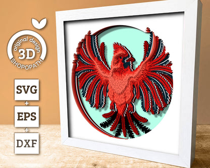 Male Cardinal Round - 3D Shadow Box Layered SVG DXF EPS (Cutting Files)