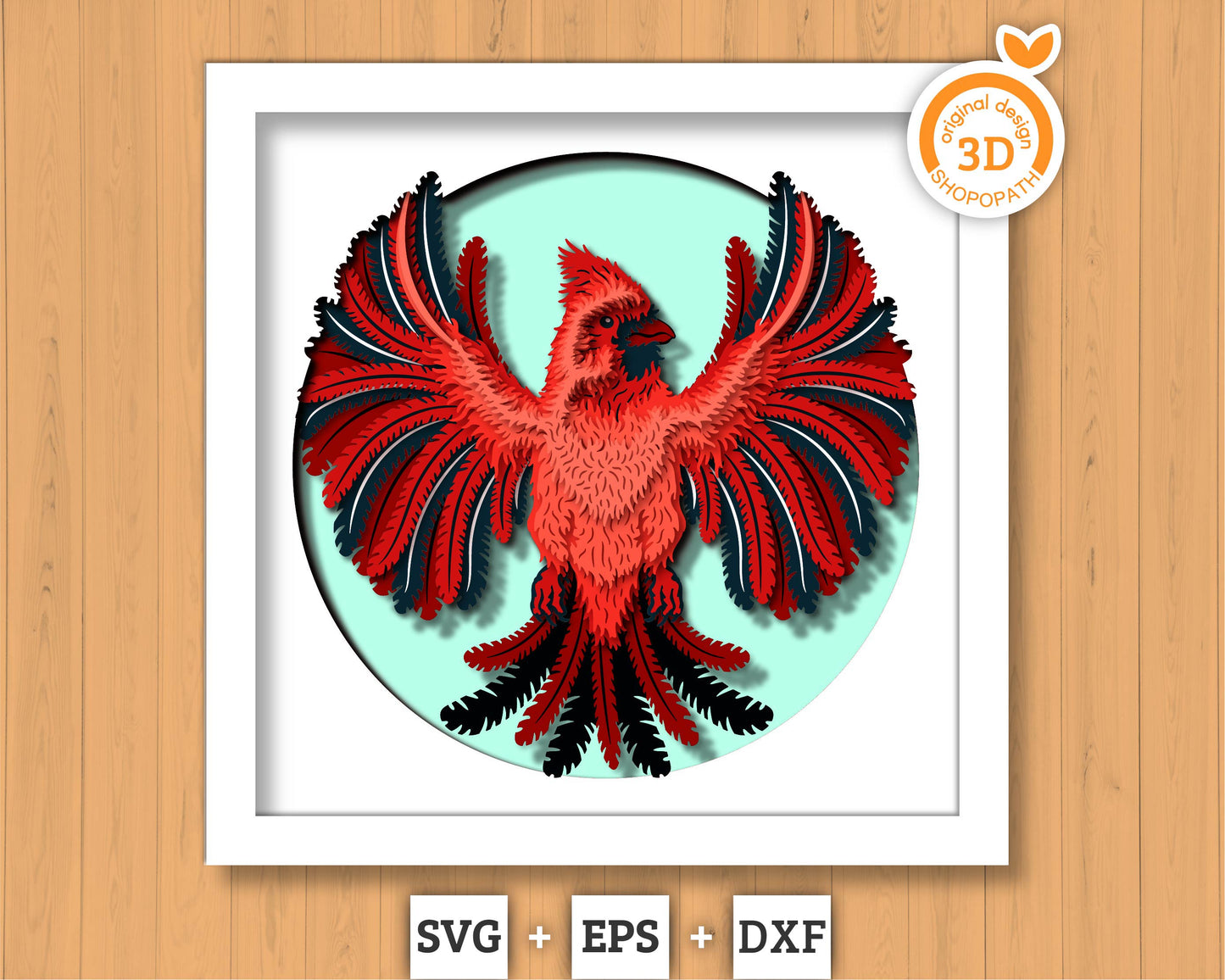 Male Cardinal Round - 3D Shadow Box Layered SVG DXF EPS (Cutting Files)