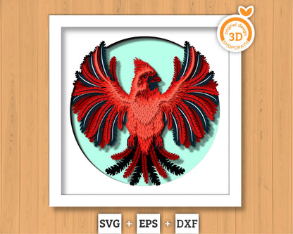 Male Cardinal Round - 3D Shadow Box Layered SVG DXF EPS (Cutting Files)