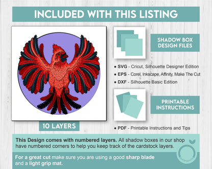 Male Cardinal Round - 3D Shadow Box Layered SVG DXF EPS (Cutting Files)