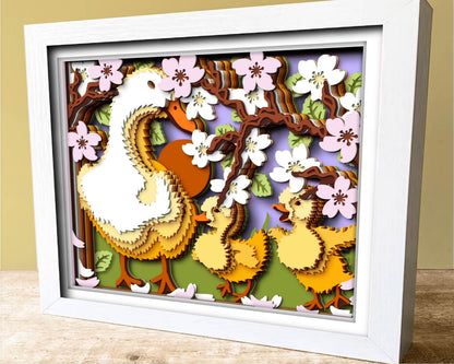 Mother Duck with Ducklings 8x10 inch - 3D Shadow Box Layered SVG DXF EPS (Cutting Files)