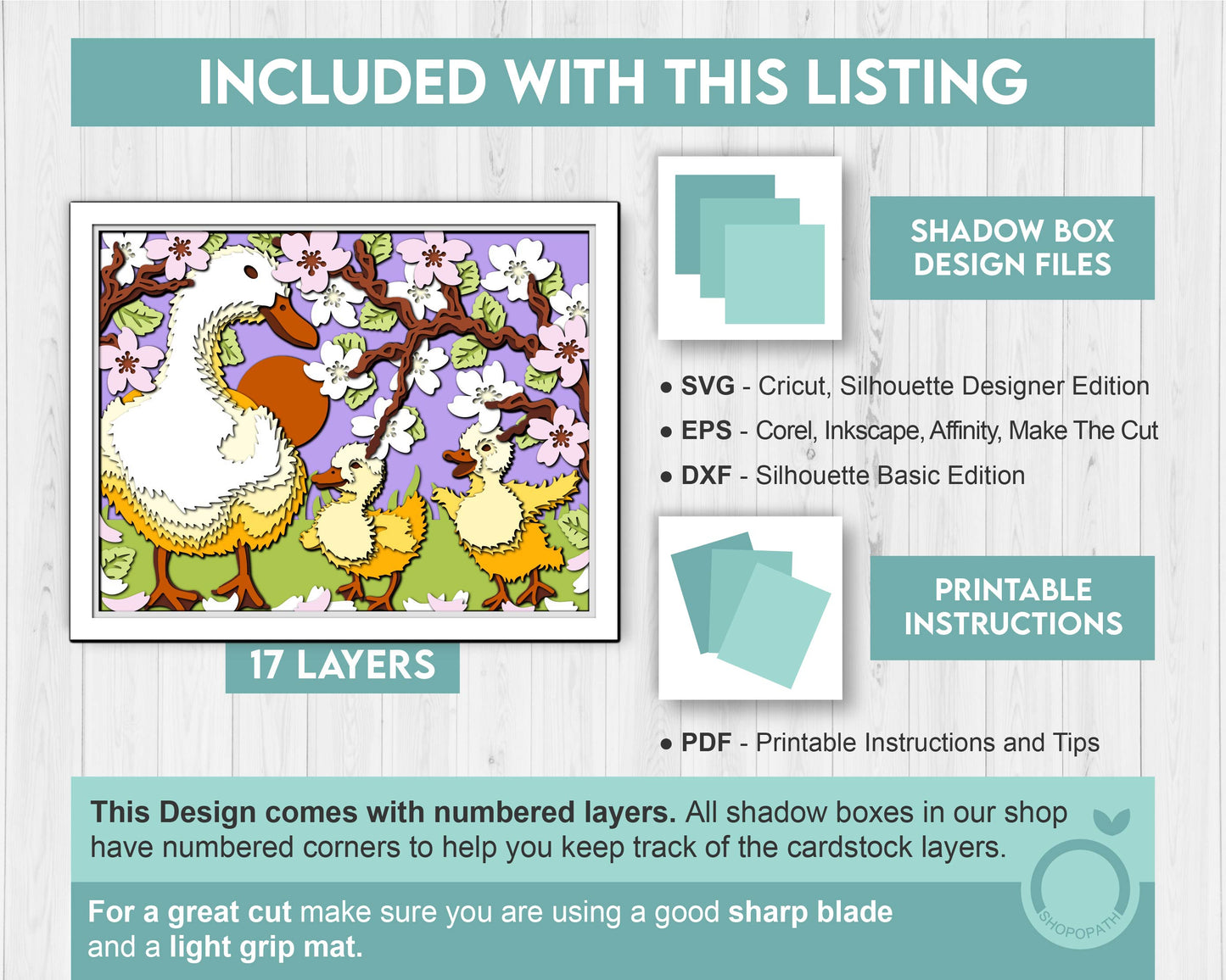 Mother Duck with Ducklings 8x10 inch - 3D Shadow Box Layered SVG DXF EPS (Cutting Files)