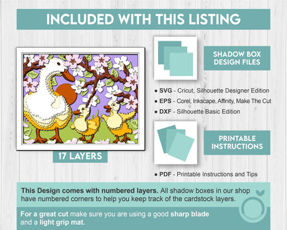 Mother Duck with Ducklings 8x10 inch - 3D Shadow Box Layered SVG DXF EPS (Cutting Files)