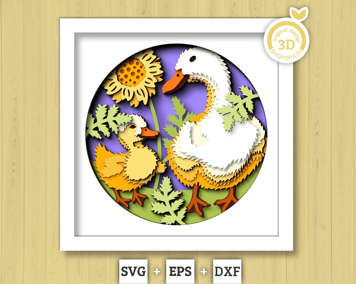 Mother Duck with Duckling Round - 3D Shadow Box Layered SVG DXF EPS (Cutting Files)