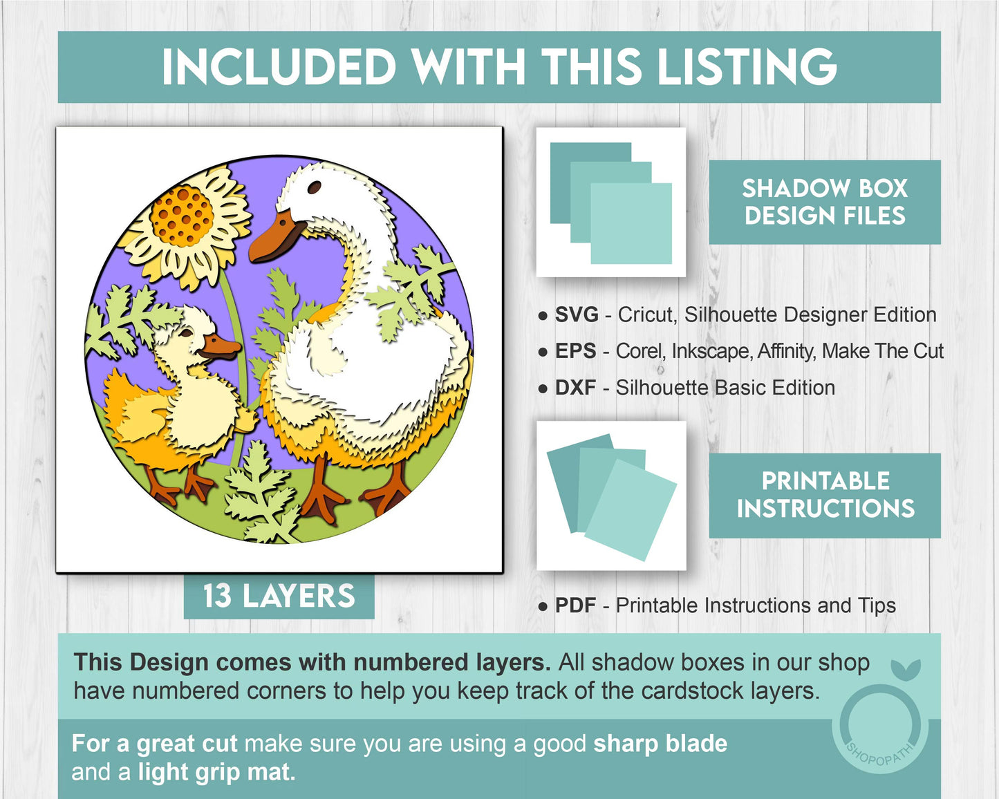 Mother Duck with Duckling Round - 3D Shadow Box Layered SVG DXF EPS (Cutting Files)
