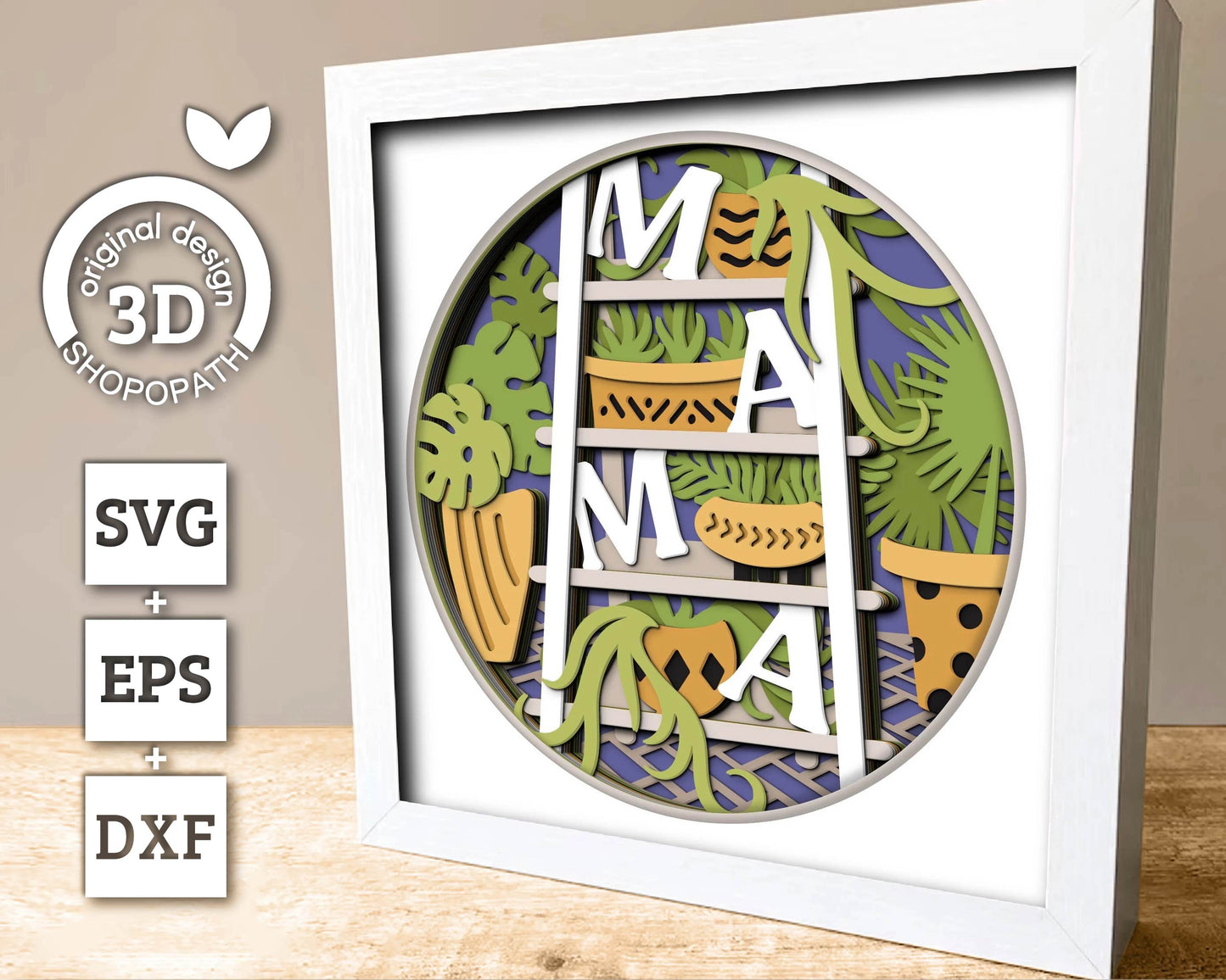 3D SVG Mama Shadow Box SVG Mothers Day Shadow Box Spring Garden With Leaves Ceramic Potted Plants Layered svg, Cricut Silhouette