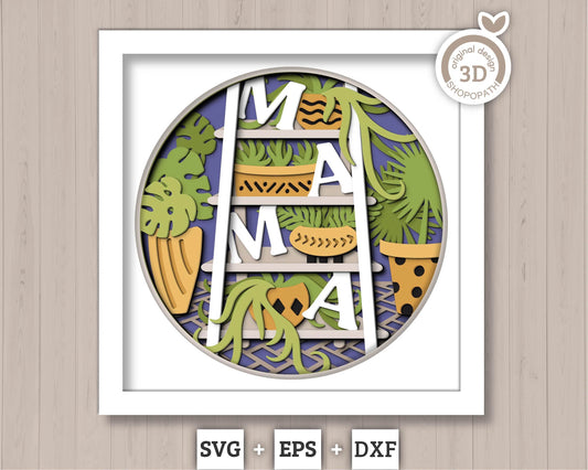 3D SVG Mama Shadow Box SVG Mothers Day Shadow Box Spring Garden With Leaves Ceramic Potted Plants Layered svg, Cricut Silhouette