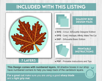 3D SVG Maple Leaf Herbarium Shadow Box, 3D Fall SVG, Maple Fall Leaf 3d svg, Herbarium 3d Svg, Layered Maple 3d SVG, Cricut Silhouette