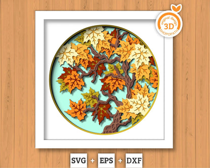 3D SVG Maple Tree Branch Shadow Box, 3D Fall SVG, Maple Leaves 3d svg, Maple Fall Leaf 3d Svg, Maple Tree 3d SVG, Cricut Silhouette