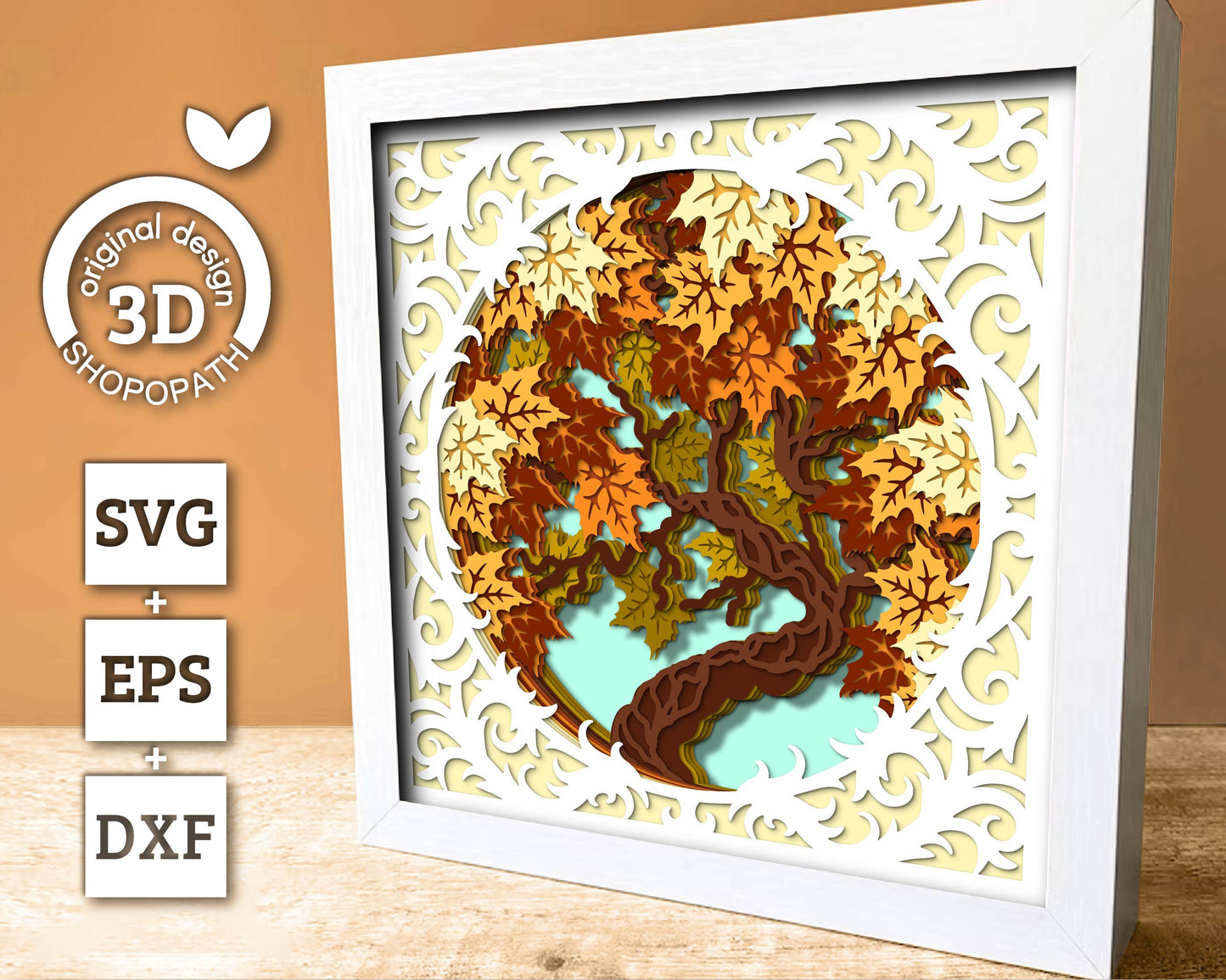 3D SVG Maple Tree Lace Frame Shadow Box, 3D Fall SVG, Maple Leaves 3d svg, Mapple Fall Leaf 3d Svg, Maple Tree 3d SVG, Cricut Silhouette