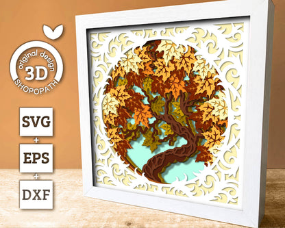 3D SVG Maple Tree Lace Frame Shadow Box, 3D Fall SVG, Maple Leaves 3d svg, Mapple Fall Leaf 3d Svg, Maple Tree 3d SVG, Cricut Silhouette