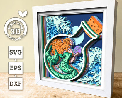 3D SVG Mermaid In Bottle Shadow Box, Mermaid 3D Svg, Waves 3d Svg, Sea 3D svg, Summer 3d Svg, Mermaid Shadow Box 3D Svg, Cricut Silhouette