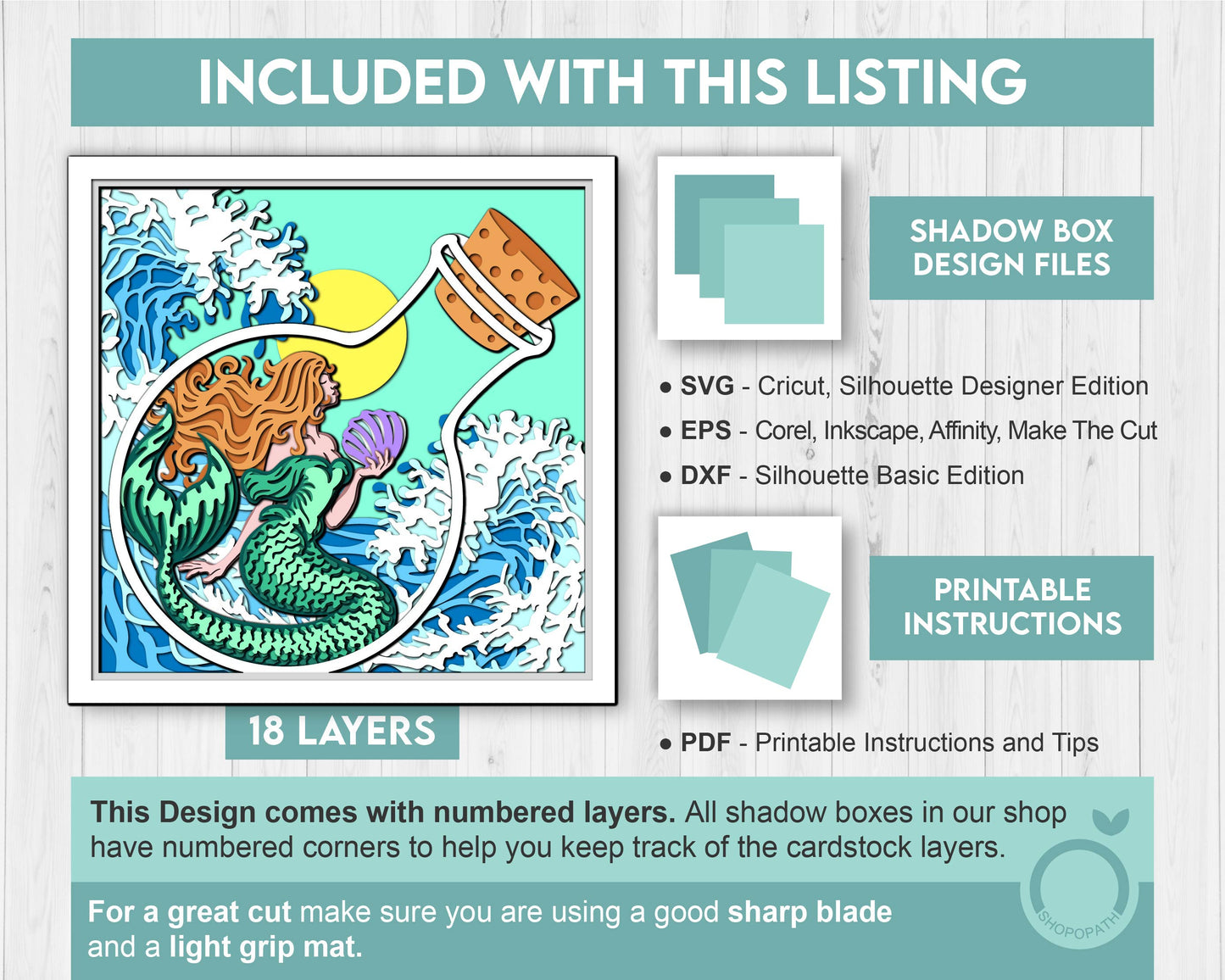 3D SVG Mermaid In Bottle Shadow Box, Mermaid 3D Svg, Waves 3d Svg, Sea 3D svg, Summer 3d Svg, Mermaid Shadow Box 3D Svg, Cricut Silhouette