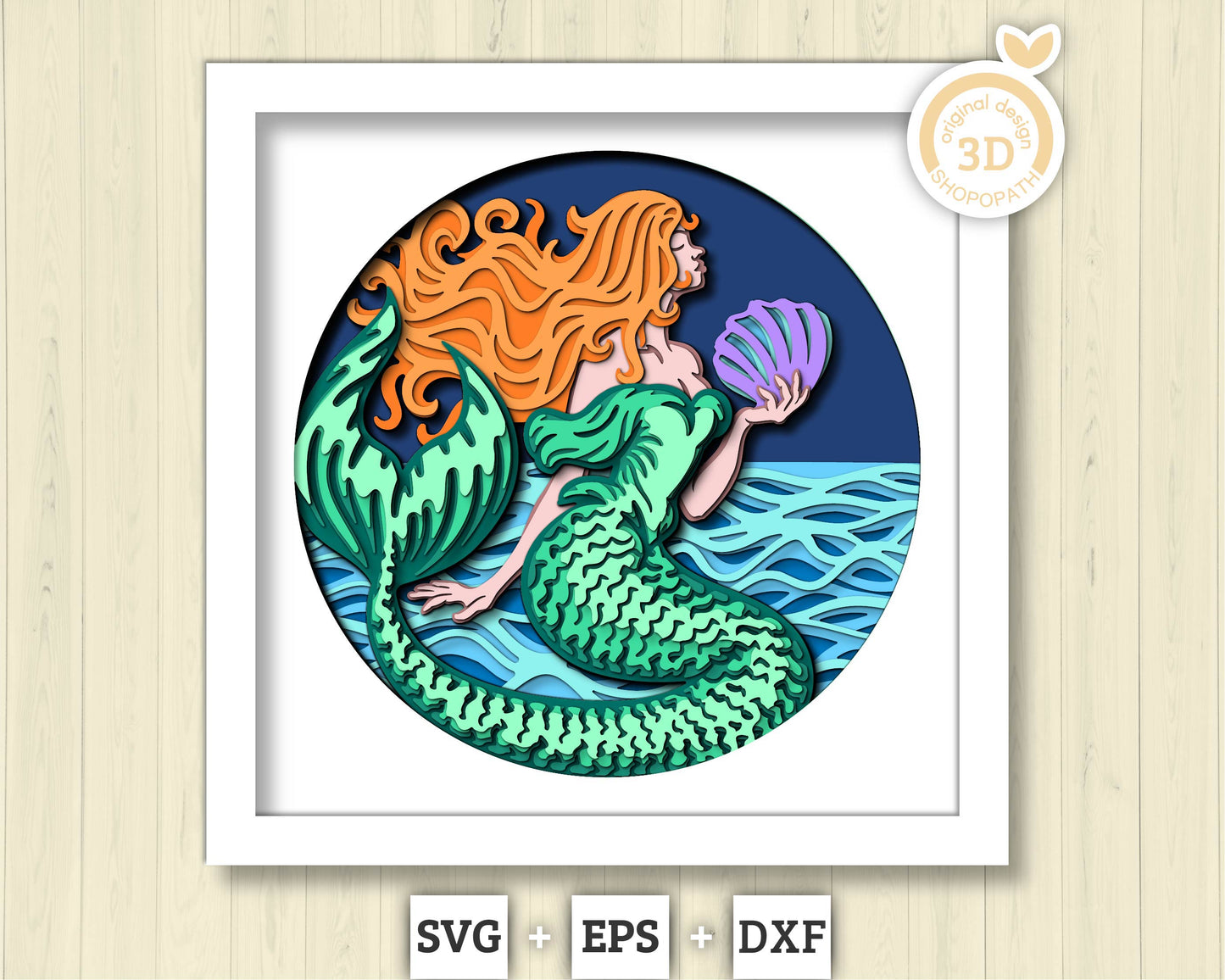 3D SVG Mermaid On Waves Shadow Box, Mermaid 3D Svg, Waves 3d Svg, Sea 3D svg, Summer 3d Svg, Mermaid Shadow Box 3D Svg, Cricut Silhouette