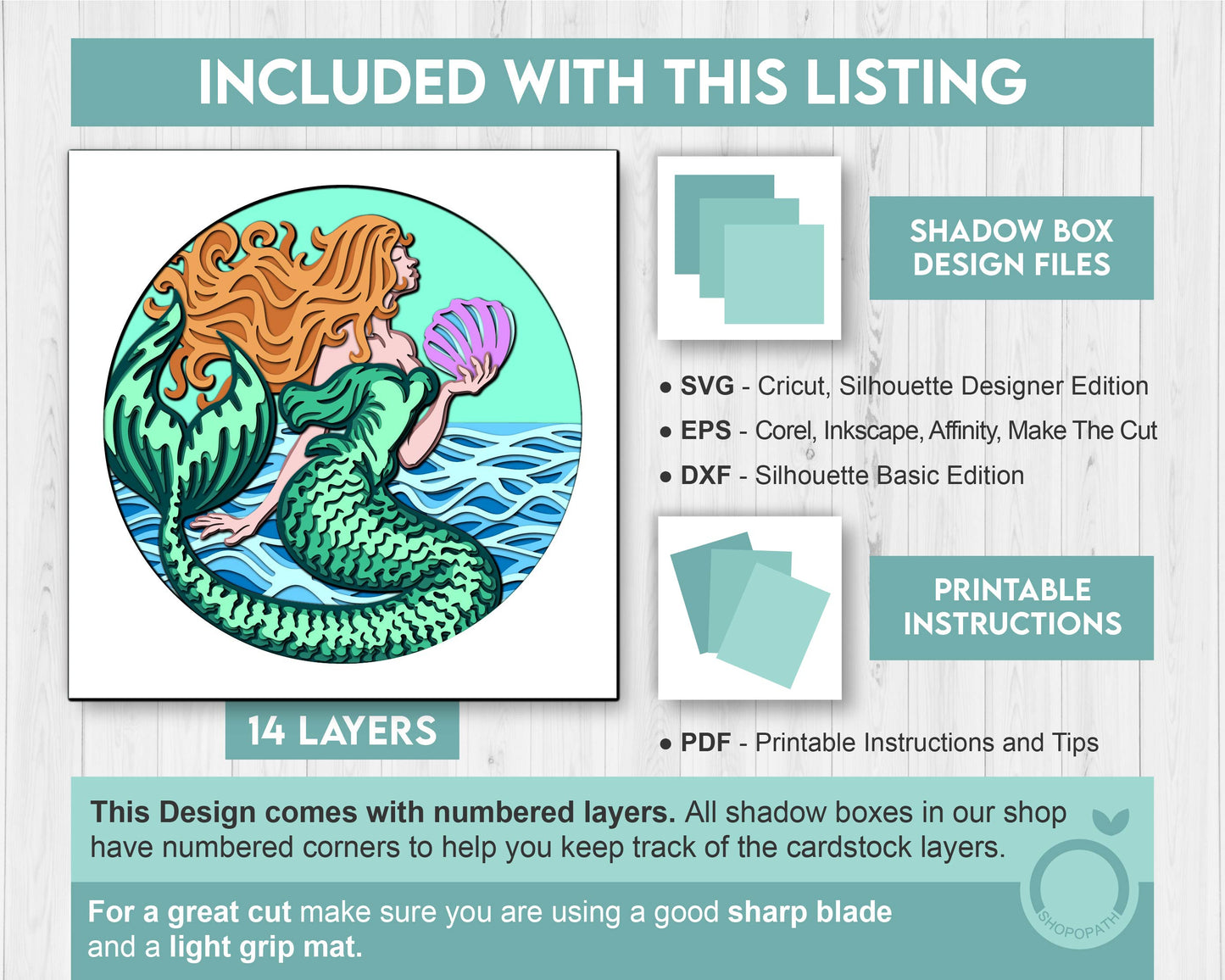 3D SVG Mermaid On Waves Shadow Box, Mermaid 3D Svg, Waves 3d Svg, Sea 3D svg, Summer 3d Svg, Mermaid Shadow Box 3D Svg, Cricut Silhouette