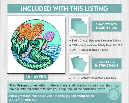 3D SVG Mermaid On Waves Shadow Box, Mermaid 3D Svg, Waves 3d Svg, Sea 3D svg, Summer 3d Svg, Mermaid Shadow Box 3D Svg, Cricut Silhouette