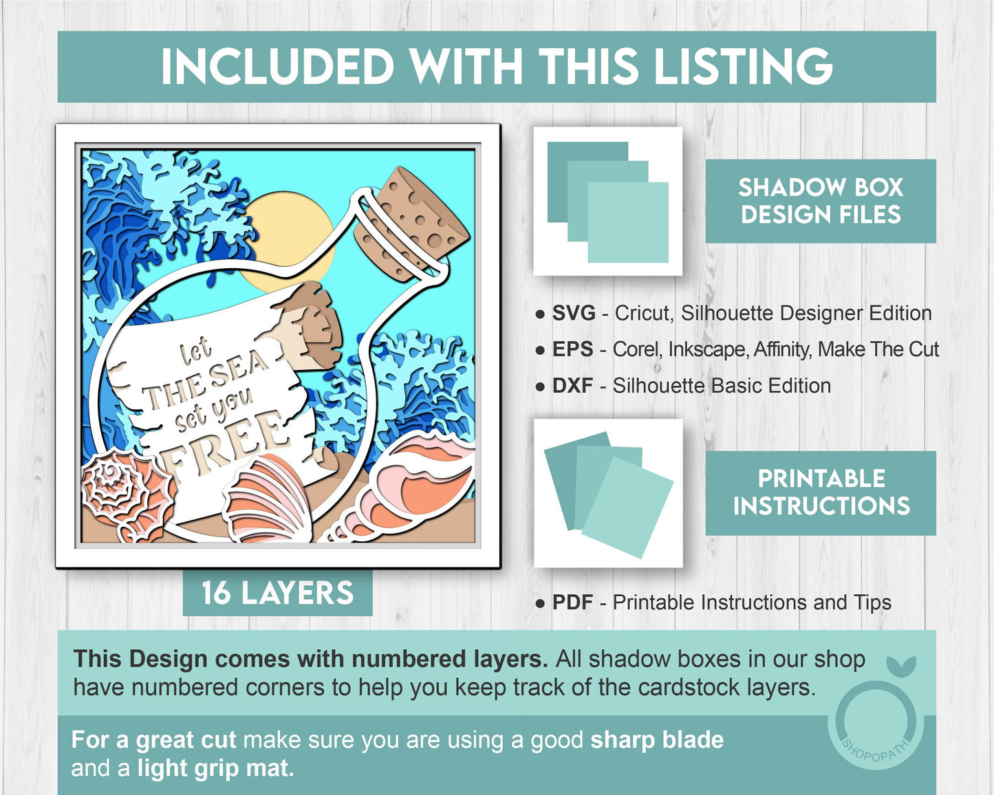 3D SVG Message In Bottle Shadow Box, Scroll 3D Svg, Waves 3d Svg, Sea 3D svg, Summer 3d Svg, Paper Scroll Shadow Box Svg Cricut Silhouette