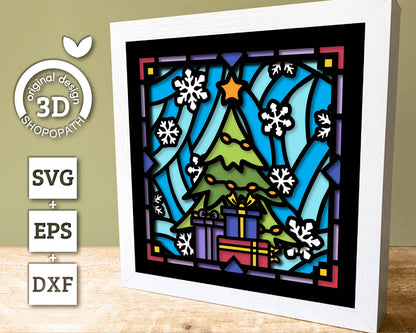 3D SVG Stained Glass Christmas Tree Shadow Box, 3D SVG Christmas, Presents 3D Svg, 3D SVG Snowflakes, Shopopath 3D svg, Cricut Silhouette