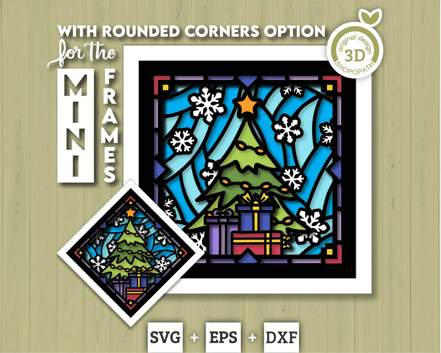 3D SVG Stained Glass Christmas Tree Shadow Box, 3D SVG Christmas, Presents 3D Svg, 3D SVG Snowflakes, Shopopath 3D svg, Cricut Silhouette