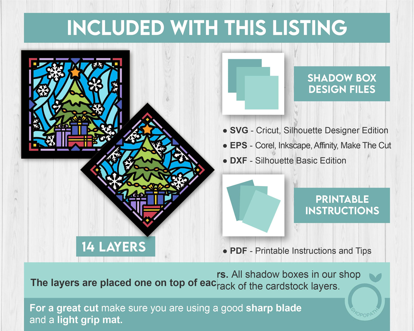 3D SVG Stained Glass Christmas Tree Shadow Box, 3D SVG Christmas, Presents 3D Svg, 3D SVG Snowflakes, Shopopath 3D svg, Cricut Silhouette