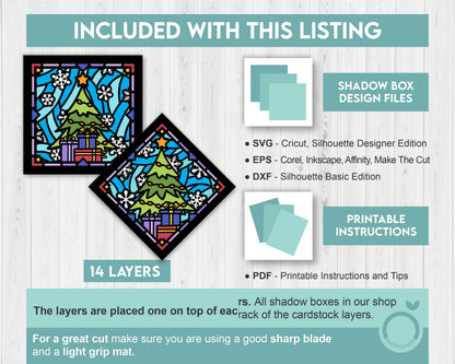 3D SVG Stained Glass Christmas Tree Shadow Box, 3D SVG Christmas, Presents 3D Svg, 3D SVG Snowflakes, Shopopath 3D svg, Cricut Silhouette