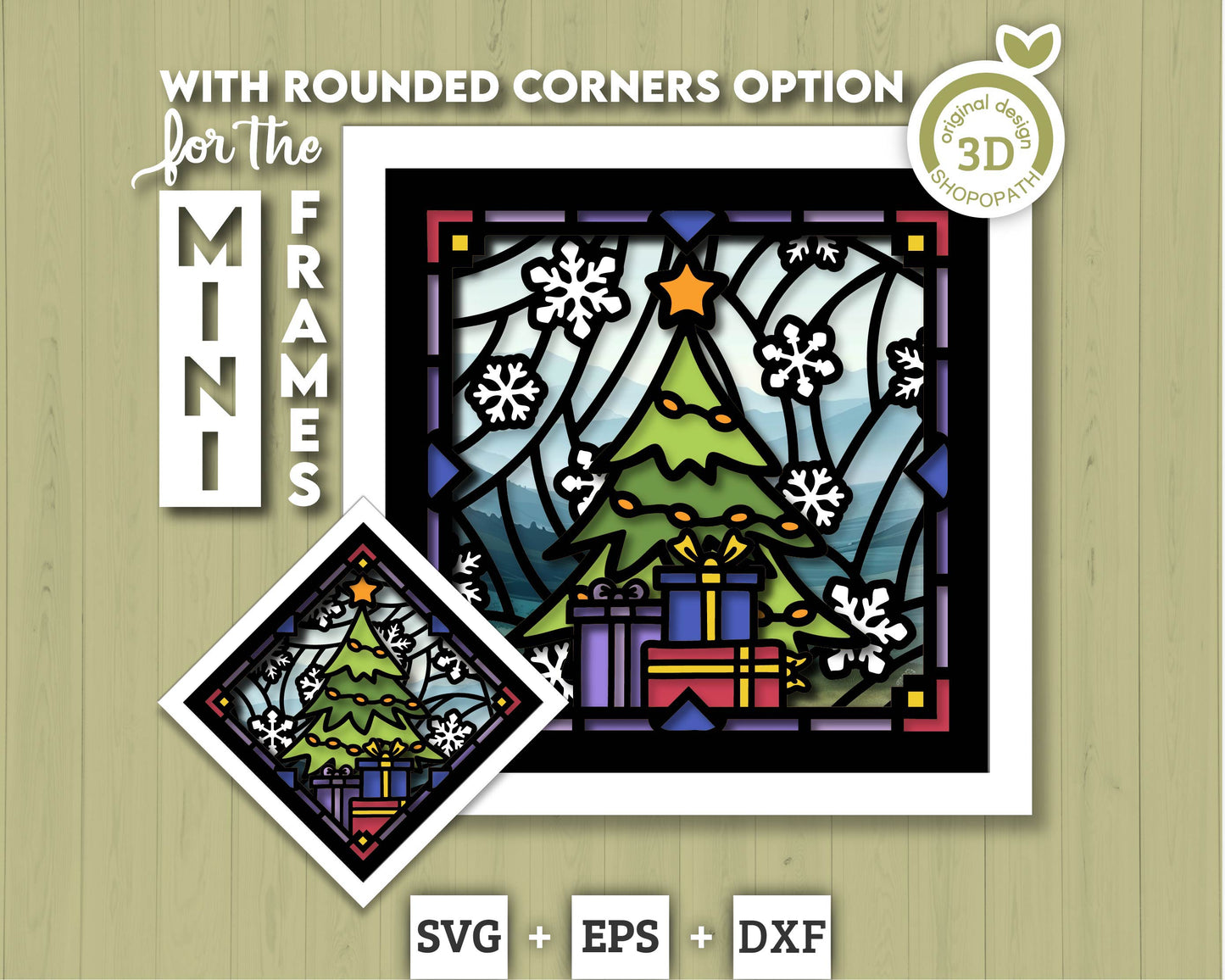 3D SVG Stained Glass Christmas Tree Shadow Box, 3D SVG Christmas, Presents 3D Svg, 3D SVG Snowflakes, Shopopath 3D svg, Cricut Silhouette
