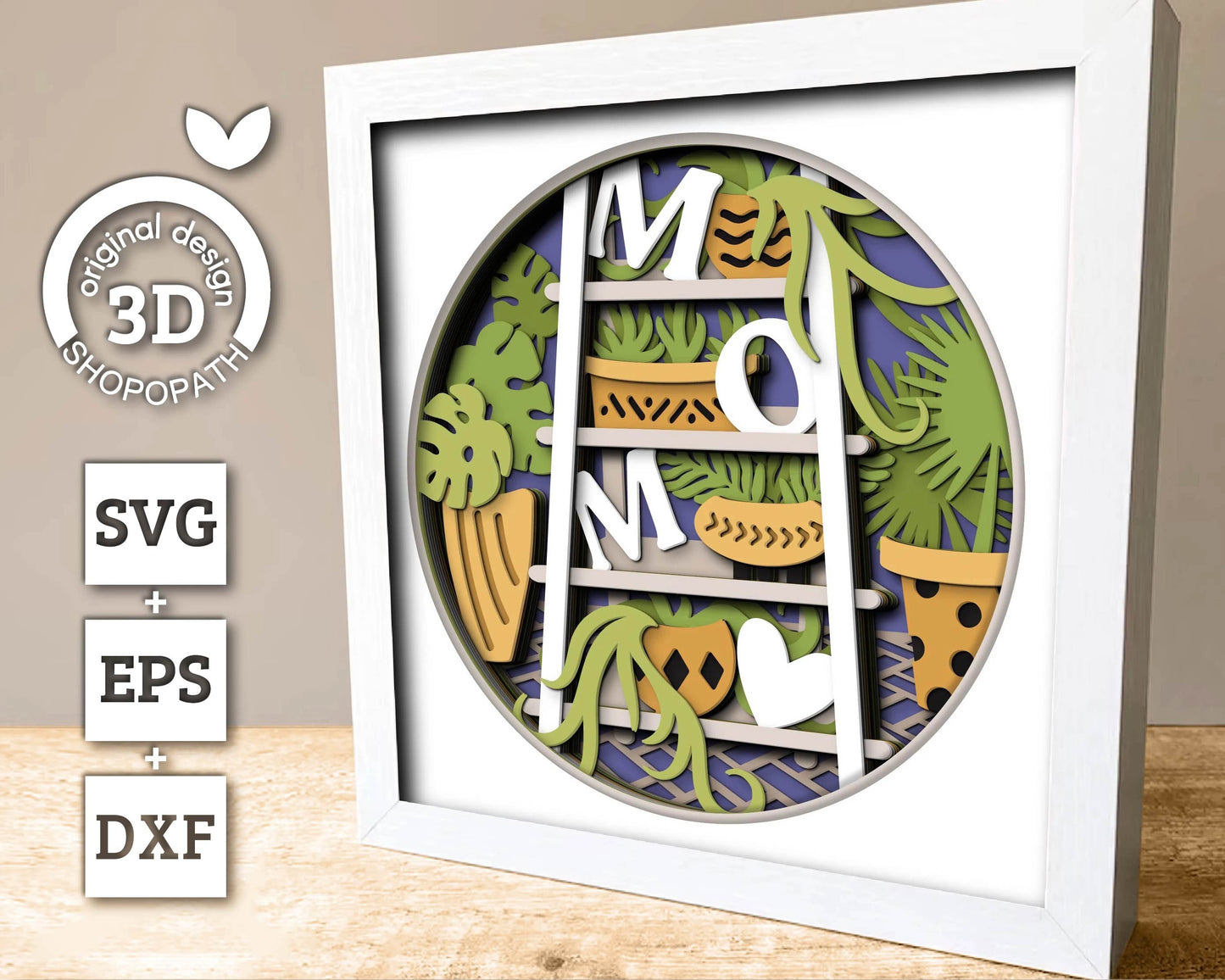 3D SVG Mom Shadow Box SVG Mothers Day Shadow Box Spring Garden With Leaves Ceramic Potted Plants Layered svg, Cricut Silhouette