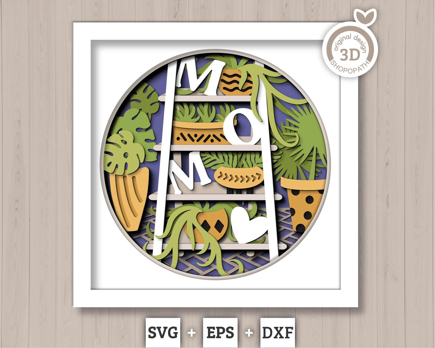 3D SVG Mom Shadow Box SVG Mothers Day Shadow Box Spring Garden With Leaves Ceramic Potted Plants Layered svg, Cricut Silhouette